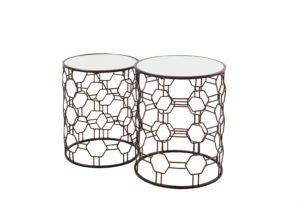 Black Wire Nesting Table with Mirror Top - Pair