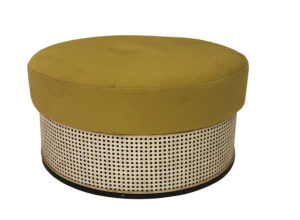 Mustard Round Ottoman with Rattan or Metal Base