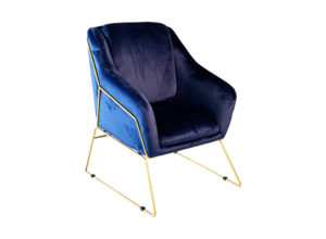 Blue Velvet Armchair with Gold Metal Base