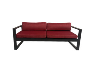 Black Metal Frame Couch with Red Velvet Cushions