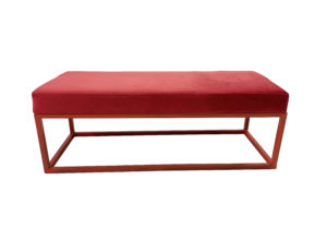 Red Velvet Double Ottoman with Red Metal Base