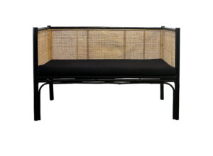 Black Cane and Rattan Bench 2 Seater Bench