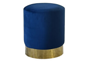 Blue Velvet Round Ottoman with Gold Base - Small