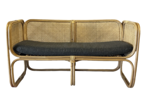 Natural Cane and Rattan 2 Seater Bench with Charcoal Cushion