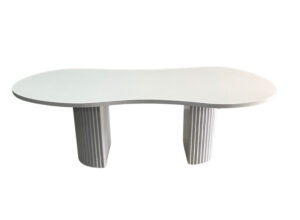 White Organic Shaped Table with Scalloped Pillar Legs