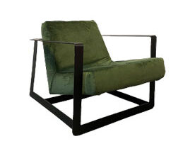 Black Metal Frame Armchair with Green Velvet Cover