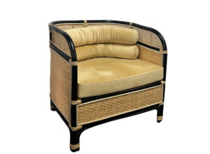 Black Cane Rattan Armchair with Back Bolster