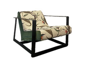 Black Metal Frame Armchair with Cream and Green Ardmore Crocodile Print Cover
