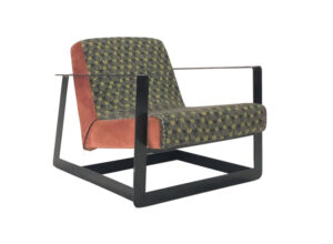 Black Metal Frame Armchair with Ardmore Green and Rust Crocodile Cover