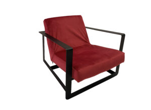 Black Metal Frame Armchair with Red Velvet Cover