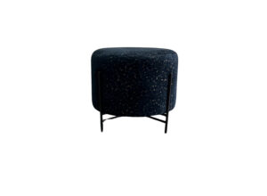 Blue Textured Velvet Round Ottoman Small