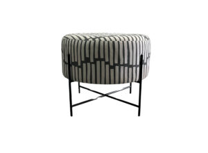 Dark Olive & White Print Round Ottoman Medium