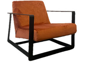 Black Metal Frame Armchair with Rust Velvet Cover